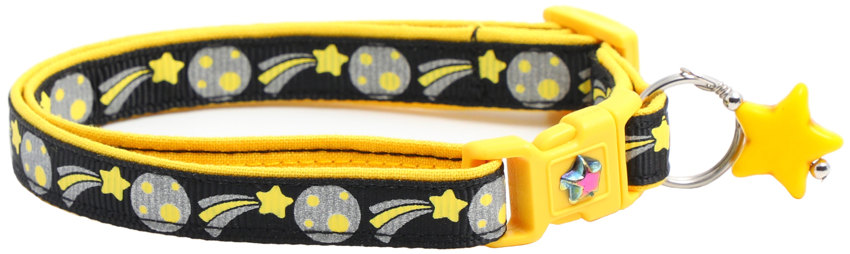 Shooting Stars Reflective Cat Collar showcasing reflective elements and reinforced cotton material, designed for safety and style.
